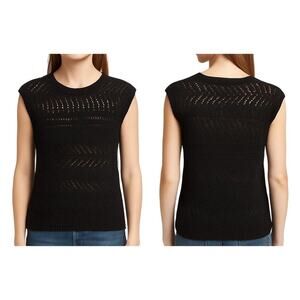 Evereve Black Sleeveless Open-Knit Cotton Sweater - Size L